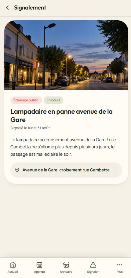 Suivi d'un signalement d'éclairage public